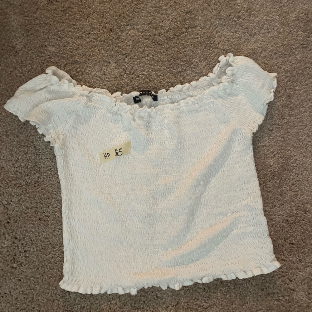 H&M White Smocked Ruffled Blouse